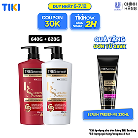 Combo Dầu Gội, Dầu Xả TRESEMME Keratin Smooth Dưỡng tóc khô xơ rối Công thức chuẩn salon Hydrolyzed Keratin trong Dầu Gội và dầu Xả dưỡng Tóc Vào Nếp Suôn Mượt 640g, 620g