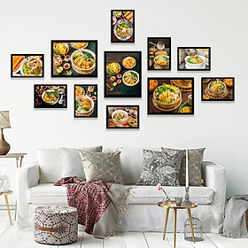 Mua Khung ảnh treo tường trang trí decor quán phở gà bộ 11 khung có kính kèm đinh treo