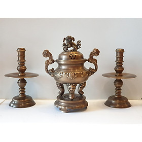 Mua Bộ đỉnh đồng vàng hun giả cổ thờ cúng cực đẹp cao 50cm