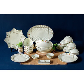 Mua Bộ bát đĩa men kem vẽ họa tiết cà rốt 19 món
