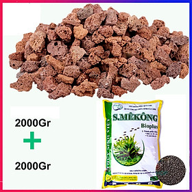 Đá Nham Thạch 2KG + Phân nền S.MEKONG túi 2KG cho hồ thủy sinh