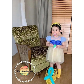 Đầm Công Chúa Bạch Tuyết Xanh Kèm bờm Vương Miện Dễ Thương Cho Bé