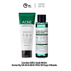 Bộ 2 sản phẩm dành cho da dầu, mụn some by mi AHA-BHA-PHA 30 days miracle acne clear foam and toner full size