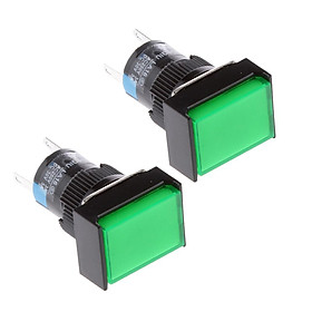 2 pieces  DC 12V Push Button Momentary Self Reset Square Switch with LED Light 5 Pin 16mm Green