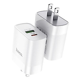 Củ sạc nhanh hoco. C80A – Hàng Chính Hãng 2 cổng ( USB + Type- C ) 3.1A, PD 20W, Q.C 3.0 hỗ trợ sạc nhanh cho điện thoại