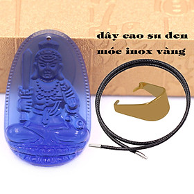 Mặt Phật Bất động minh vương thuỷ tinh xanh dương 3.6 cm kèm móc và vòng cổ dây cao su đen, Mặt Phật bản mệnh