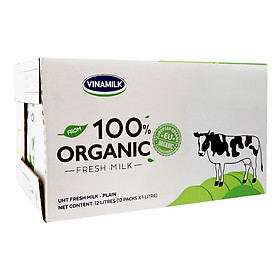 Thùng 12 Hộp Sữa Tươi Tiệt Trùng Vinamilk 100% Organic Không Đường (1lít)
