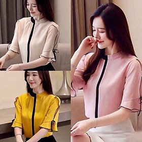 Áo sơ mi cổ tròn phối đen tay lỡ cánh tiên SMCC20