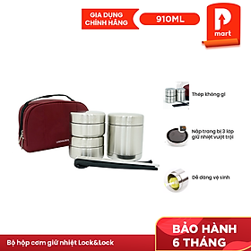 Bộ Hộp Cơm Giữ Nhiệt Lock&Lock LHC8015 (910ml) - Xám Bạc