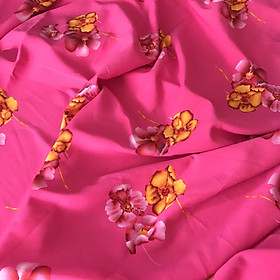 Vải thun gấm dày mềm co giãn nhẹ 4 chiều họa tiết hoa đào nền hồng
