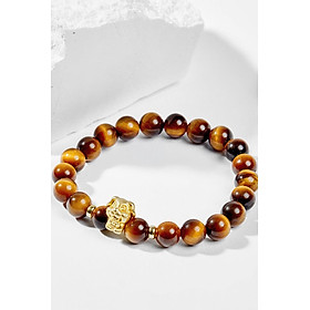 Vòng Tay Đá Mắt Hổ Vàng Nâu Phối Charm 12 Con Giáp Bạc Mạ Vàng 24K Size Hạt 8mm Mệnh Thổ, Kim - Ngọc Quý Gemstones