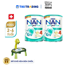 Bộ 2 lon Sữa bột Nestlé NAN OPTIPRO PLUS 4 800g/lon với 5HMO giúp tiêu hóa tốt + Tăng cường đề kháng (Bé 2-6 tuổi) - Tặng Đồ chơi kèm đèn chiếu hoạt hình