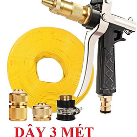 Bộ dây vòi xịt nước rửa xe, tưới cây .tăng áp 3 lần,loại 3m,5m 206236 đầu đồng,cút đồng,nối đồng+ tặng mở chai