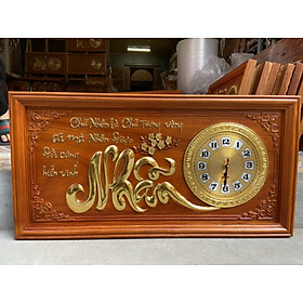TRANH ĐỒNG HỒ TREO TƯỜNG KHẮC CHỮ NHẪN BẰNG GỖ GÕ KT 41×81×4CM