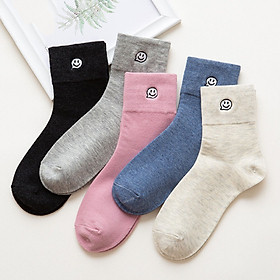 Combo 5 Tất Cotton Nữ Thêu Hình Mặt Cười Nhật Bản Cat (MiiOW)