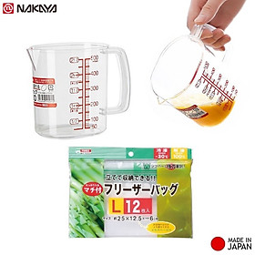Combo ca đong có vạch chia 500ml + set 20-16-12 túi zip đựng thực phẩm - made in Japan