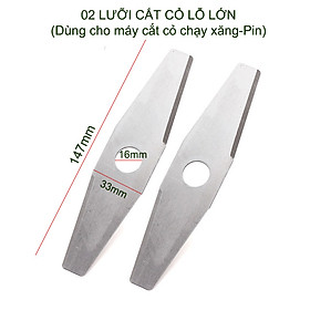 Bộ 2 Lưỡi cắt cỏ thép dẹt lỗ lớn D16mm, dài 147mm, dùng cho máy cắt cỏ chạy xăng