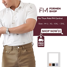 Áo polo nam phối họa tiết trẻ trung năng động, chất thun Polyester chống nhăn, chống bắm bụi - FORMEN SHOP - FMPS212 - Trắng - XL