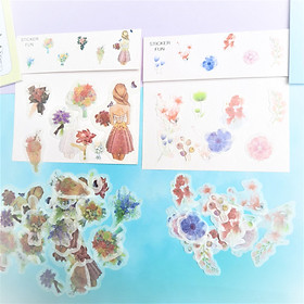 Combo 2 Bộ 32 Sticker Hình Dán Mini Cô Gái Và Hoa
