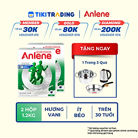 Combo 2 Sữa Bột Anlene Hương Vanilla (Hộp giấy 1200g) - Tặng Ấm Đun Điện Quang hoặc Chảo hoặc nồi hấp