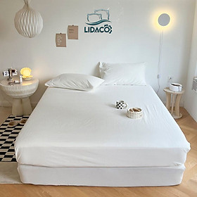 Ga giường trắng tinh cotton tici LIDACO chuyên dùng homstay, khách sạn miễn phí bo chun đủ size nệm