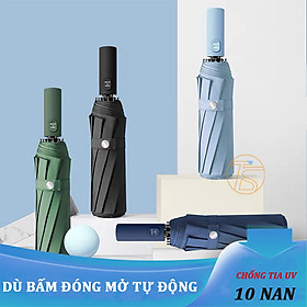 Dù Bấm 2 Chiều Xếp Gọn Đơn Sắc Mẫu Lớn 10 Nan Chống Tia Cực Tím, Tia Uv Nhiều Màu Lựa Chọn - Ô Bung Gấp Tự Động