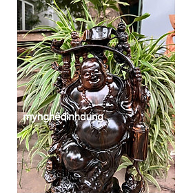 Tượng phật di lặc ngũ phúc bằng gỗ mun hoa cao 60x24x14cm 