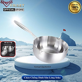 Chảo Tuyết Nguyên Khối SEKA, Chảo Inox Nguyên Khối Chống Dính, Đáy Từ 22, 24, 26cm Dùng Được Mọi Loại Bếp - Hàng Chính Hãng
