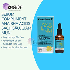 Serum Compliment AHA BHA acids sạch sâu, giảm mụn, se khít chân lông 27ml (xanh)