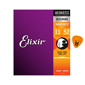Mua Elixir 11027 - Dây Đàn Acoustic Guitar Cỡ 11 (.011-.052) - 80/20 Bronze Strings Custom Light - Phân Phối Chính Hãng (Bộ Dây phủ lớp Nanoweb cao cấp) - Kèm Móng Gảy DreamMaker