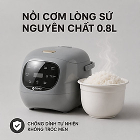 Nồi Cơm Điện Sứ Dưỡng Sinh Mishio MK365 lòng sứ nguyên chất 0.8L không chứa chất chống dính - Hàng chính hãng