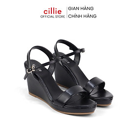 Giày sandal đế xuồng quai ngang basic khóa cài tiện lợi đế cao 7cm Cillie