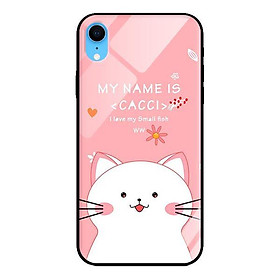 Ốp kính cường lực cho iPhone XR Mèo Trắng Thích Ăn - Hàng chính hãng
