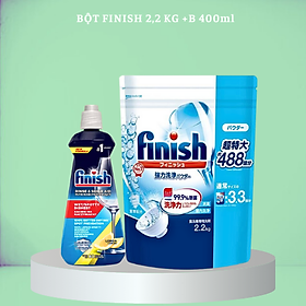 Chai nước làm bóng Finish 400 ml + túi bột rửa bát Finish 2.2 kg