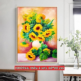 Mua  Thêu kín 4 sợi  Tranh thêu chữ thập Bình hoa hướng dương HH0944  kích thước 60 x 80 cm