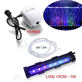 Bộ đèn LED thanh đổi màu bể cá 15-25-35-45cm tùy chọn có đầu sủi bọt khí kèm máy tạo khí