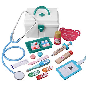 MALETTE Bác sĩ đồ chơi trẻ em với ống nghe và nhiều phụ kiện khác, 17 miếng đồ chơi bác sĩ y khoa, vai trò đồ chơi của bác sĩ dành cho trẻ em gái 3 4 5 6 tuổi, màu xanh