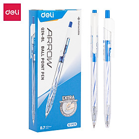 Combo 12 chiếc bút bi dầu dầu đầu ngòi 0.7mm bấm Deli – Mực xanh/đen/đỏ – EQ24