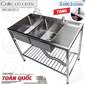 Mua Bộ Chậu Rửa Chén Bát Inox Có Chân 2 Hộc 1 Cánh Kích Thước Dài 100 x Rộng 48cm Nhiều Mẫu - Gồm chậu SUS304 hoặc 201  kệ chân  xi phông