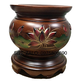 Mua Bát hương bằng gỗ  Lư hương gỗ thờ cúng khắc nổi hoa sen cao 16cm