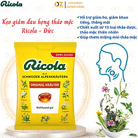 Hỗ trợ giảm đau họng Ricola Shweizer Krauterzucker chứa 13 loại thảo mộc đem đến cảm giác dịu nhẹ cổ họng và thơm mát (dạng kẹo) - OZ Slim Store