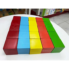 Đồ chơi gỗ set 25 khối vuông màu đa sắc 3cm, 4cm, khối vuông xếp chồng và vật liệu thủ công DIY, cục gỗ decor