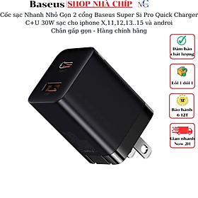 Hình ảnh Cốc sạc Nhanh Nhỏ Gọn Baseus Super Si Pro Quick Charger C+U 30W- Hàng chính hãng