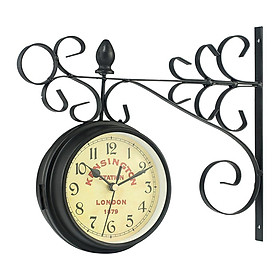 Double Sided Station Wall Clock Outdoor Vintage Retro Garden Bracket Mount