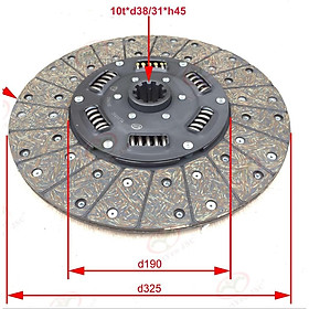 Lá côn (đĩa ly hợp) xe tải, ben Thaco foton, forland, cửu Long 4,5- 6 tấn, đường kính ngoài F325, cốt acơ 10 rơ nia