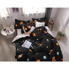 Bộ vỏ chăn ga gối cotton poly mẫu hình vũ trụ đen