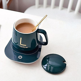 Mua Cốc Hâm Nóng Đồ Uống Hàng chính hãng Lucky   Bộ Ly Sứ Kèm Đế Điện Hâm Nóng Trà  Cafe  Hâm Sữa + Tặng Kèm Thìa Vàng  Hộp Quà Sang Trọng
