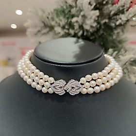 Chuỗi Ngọc Trai nước mặn Akoya ánh xà cừ phớt vàng - Choker 3 tầng (kèm kiểm định)