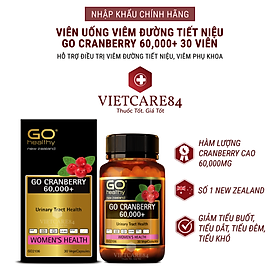 Viên uống viêm đường tiết niệu nhập khẩu chính hãng New Zealand GO CRANBERRY 60000+ (30 viên) hỗ trợ điều trị viêm đường tiết niệu, viêm phụ khoa, giảm tiểu buốt, tiểu dắt, tiểu đêm, khó đi tiểu