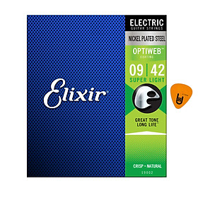 Elixir 19002 - Bộ Dây Đàn Guitar Điện Cỡ 9 (9-42) - Chính Hãng (Electric Strings Phủ Lớp Optiweb) - Kèm Móng Gảy DreamMaker